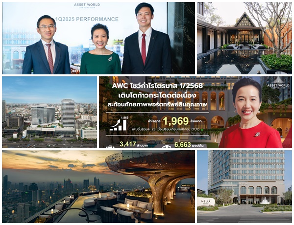 AWC โชว์กำไร 1,969 ล้านบาท ไตรมาส 1/68 พุ่งก้าวกระโดดต่อเนื่อง เติบโต 23% สะท้อนศักยภาพผลตอบแทนสูงด้วยเงินปันผลเติบโตถึง 50% พร้อมเพิ่ม 3 โครงการใหม่เสริมพอร์ตทรัพย์สินคุณภาพ       