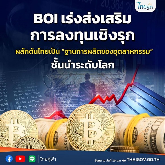 BOI เร่งส่งเสริมการลงทุนเชิงรุก ผลักดันไทยเป็น 'ฐานการผลิตของอุตสาหกรรม' ชั้นนำระดับโลก